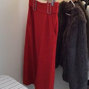 A.L.C. Red Crepe Silver Buckle Midi Skirt Size 0